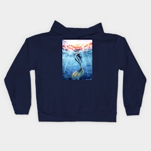 Reaching - Watercolor underwater Mermaid Painting Kids Hoodie